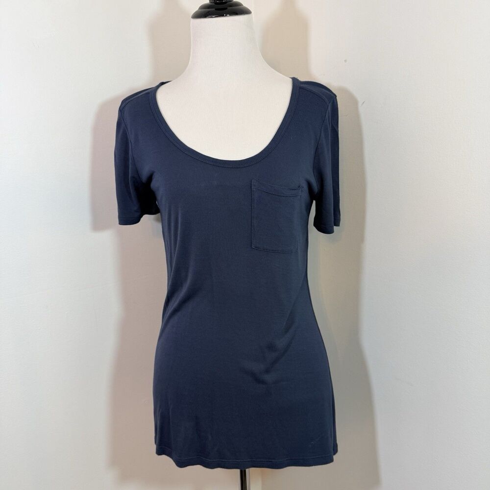 Ann Taylor Loft XS Top Short Sleeve Soft Comfortable Pocket T-Shirt Navy Casual